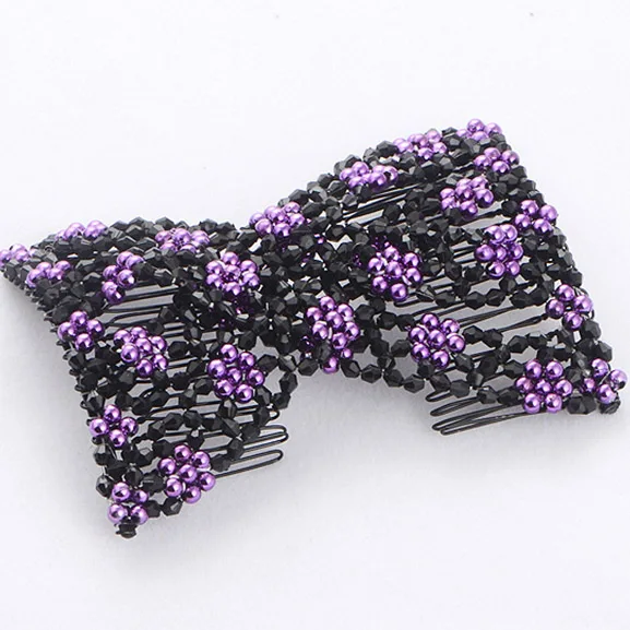 B Purple DIY женские эластичные Волшебные волосы инструменты для волос бусины коготь зажим аксессуары жемчужные расчески для волос производитель волос винтажная булочка прическа Мода - Цвет: B Purple