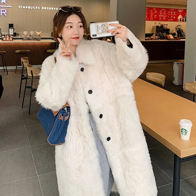 

Womens Young Lambswool Overcoat Autumn Fur Coat Women Fox Fur Long Casual Windbreaker for Women