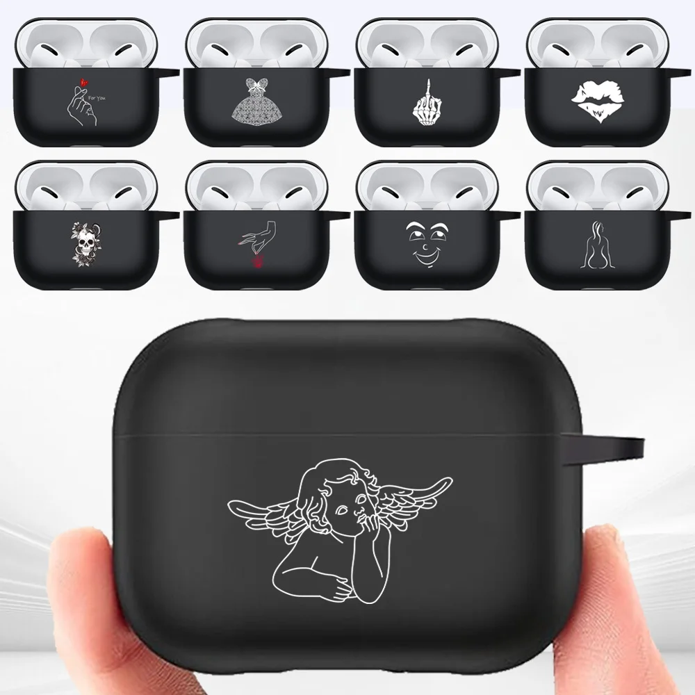 

For Apple AirPods Pro Matte Protective Case Silicone Black Earphone Case White Picture Series Drop-resistant Earphone Sleeve