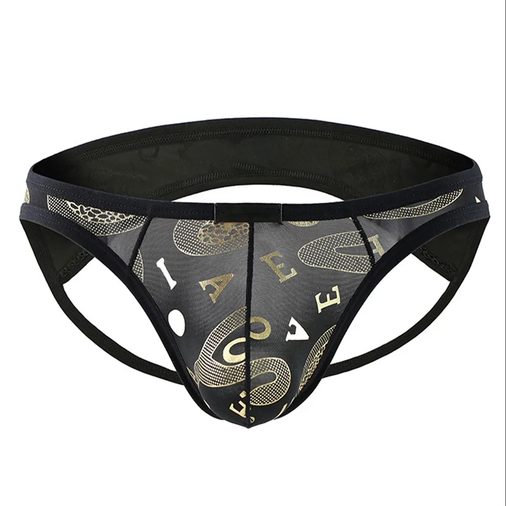 

Backless G-String Thong Men Low Waist Briefs U-Convex Underwear Fashion Mans Sexy Breathable Mesh Underpants Printed Panties