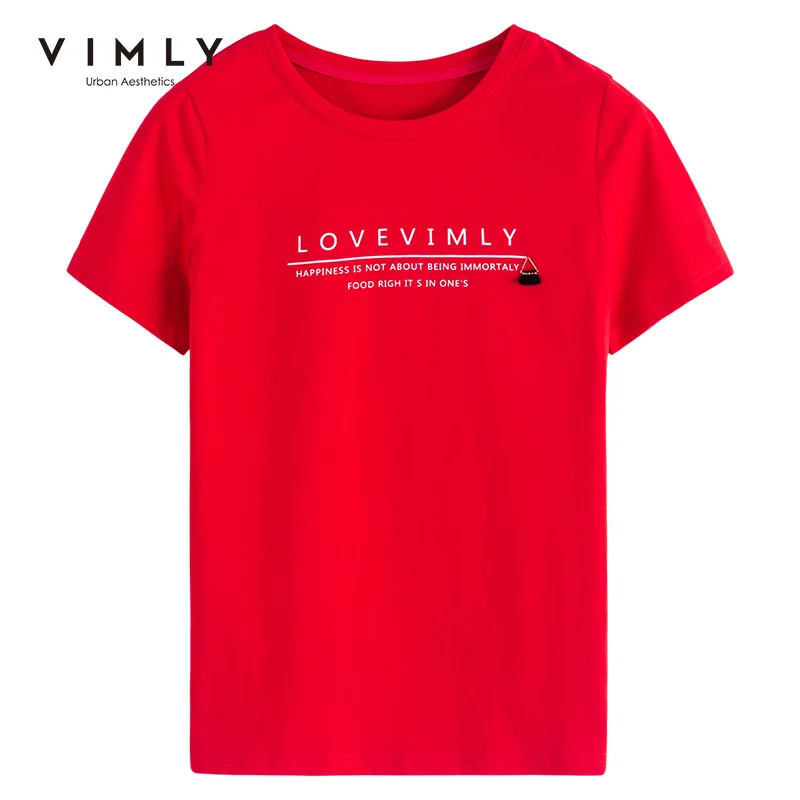 Женская хлопковая футболка с короткими рукавами Vimly Повседневная Свободная