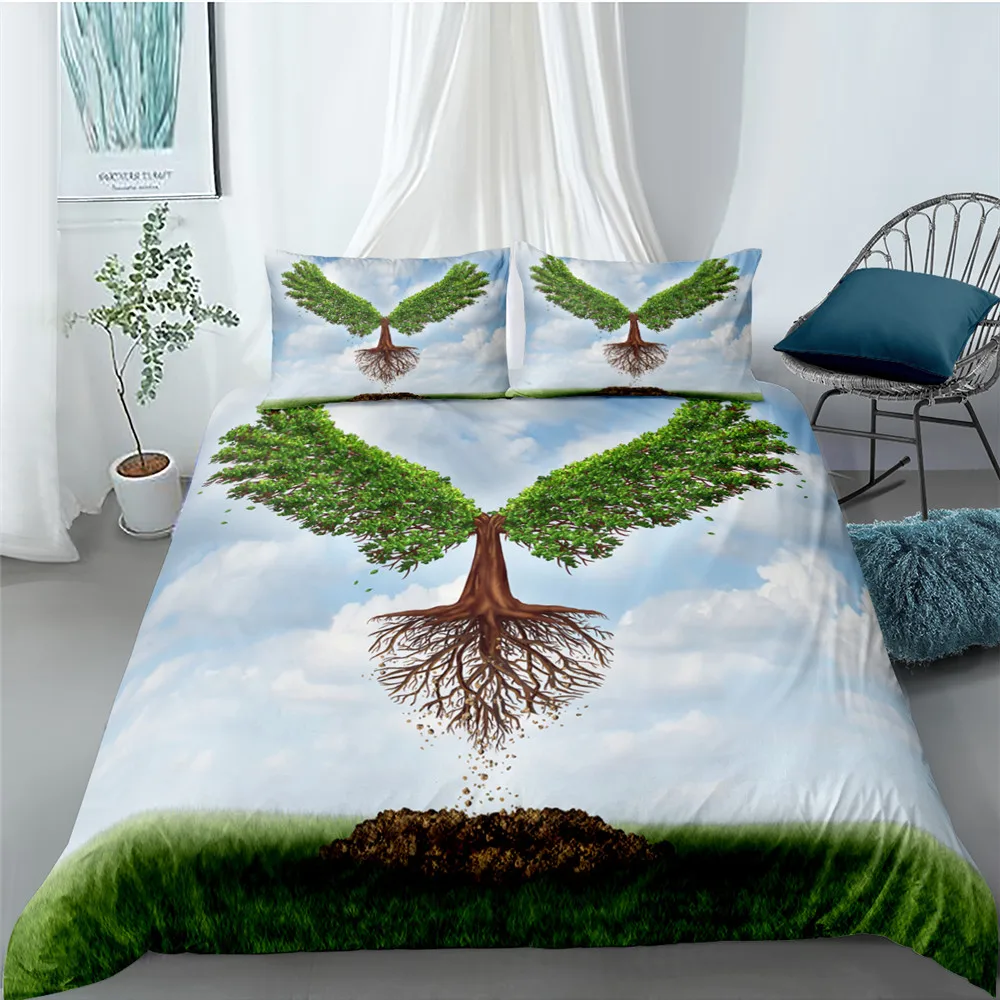 

3D Digital Printing Green Plants Tree Bedding Set Duvet Cover Set Twin King Queen 1/2 Pillowcases Adult Bedclothes Home Textiles