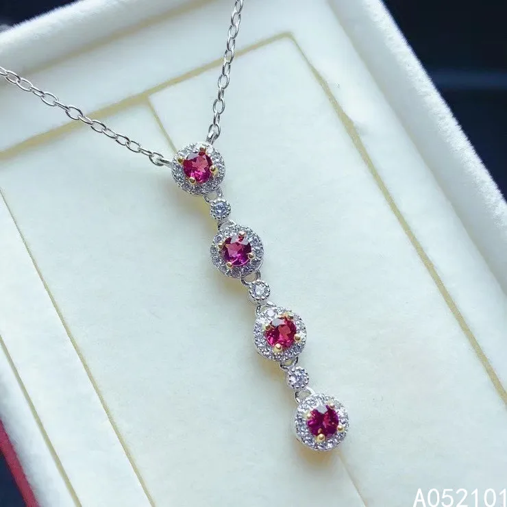 

KJJEAXCMY fine Jewelry 925 Sterling Silver Natural Garnet Girl lovely Pendant Necklace Support Test Chinese style hot selling