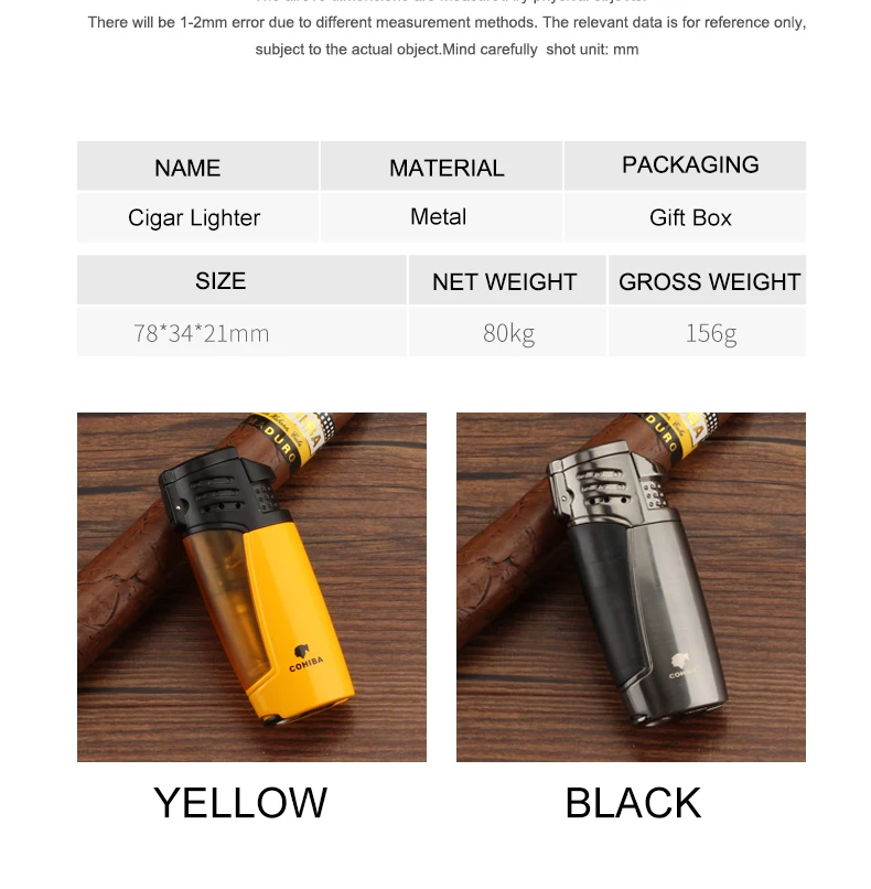 COHIBA сигарные гаджеты Пластиковые зажигалки бутан многоразовая Зажигалка для сигар ветрозащитная карманная сигарета газовая зажигалка W/Подарочная коробка