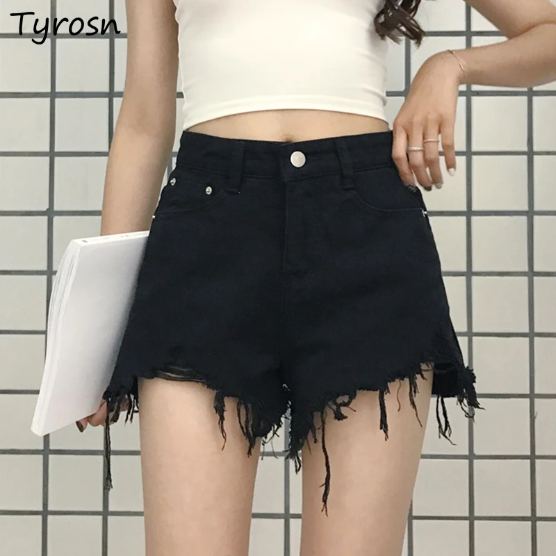 

Women Ripped Denim Shorts High Waist Hot Fur-lined Irregular Designed Female Ulzzang Streetwear Retro Daily Gothic Chic Fashion