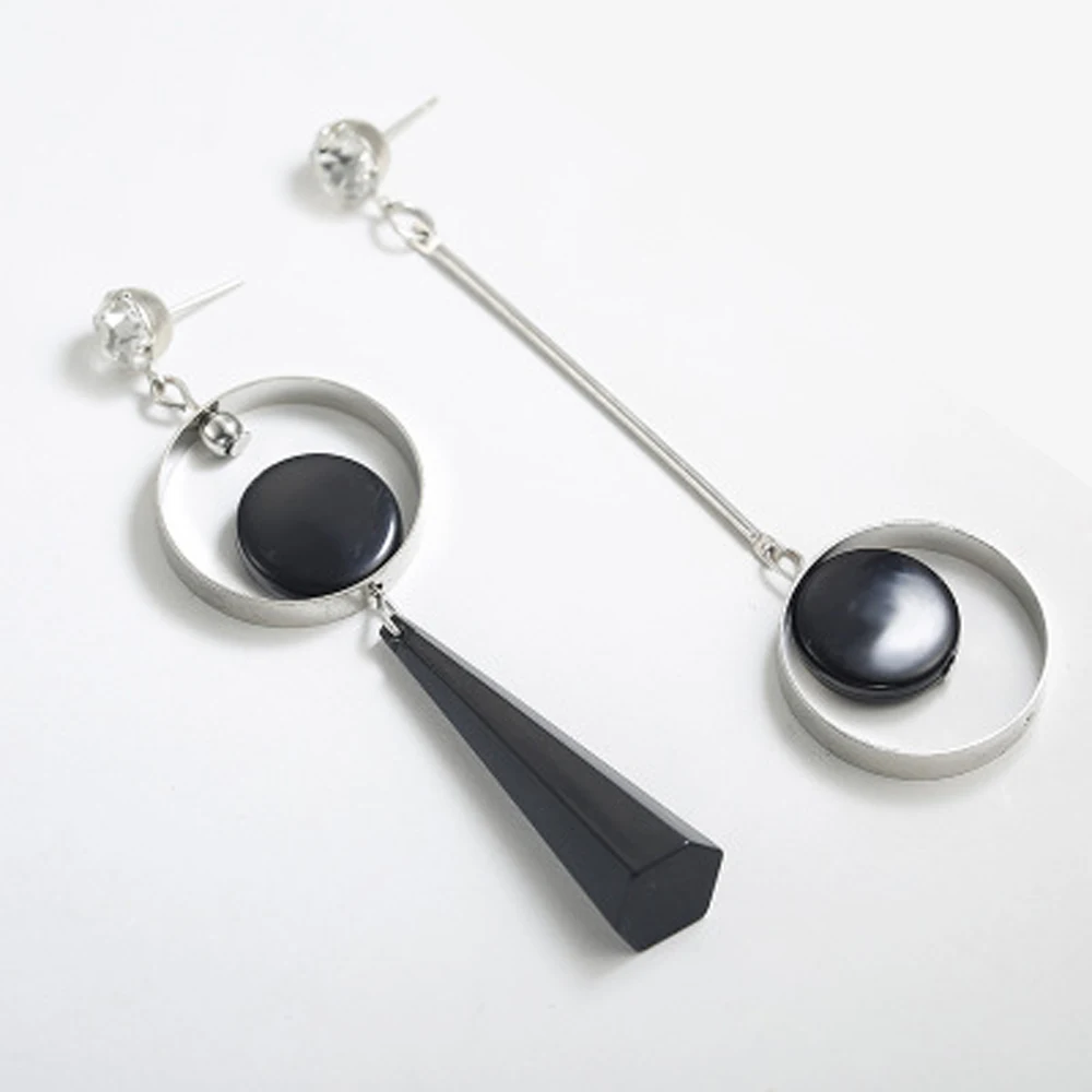 Корейская мода Геометрическая длинная Асимметричная серьга Стразы круглые