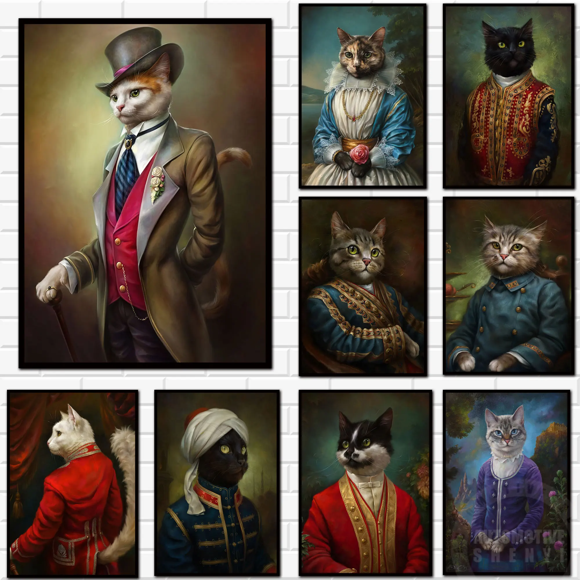 

Renaissance Pet Portrait Dog Passed Away King Queen Pet Poster Print Canvas Painting Home Decor Wall Art Picture For Living Room