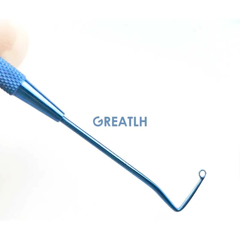 

Titanium Retinal Detachment Hook with 1.5mm Oval Hole Flattened 13mm Ophthalmic Surgical Instrument