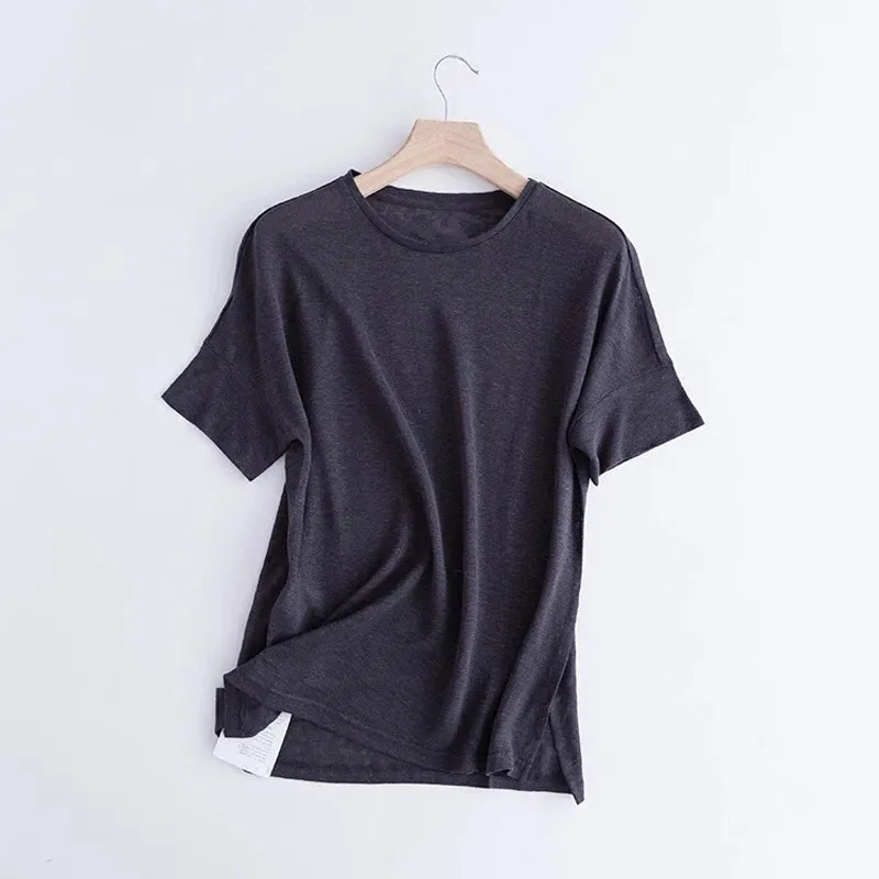 Женский Тонкий льняной Топ футболка с коротким рукавом для девочек красивая