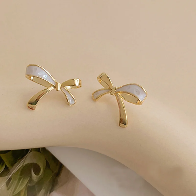 

Ladies Elegant Drip Glaze Metal Bow Stud Earrings for Women In 2021 New Korean Fashion Jewelry Sweet Earrings for Student Girls