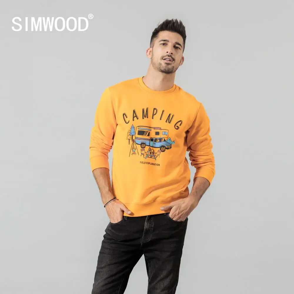 SIMWOOD, новинка зимы, забавные толстовки с мультяшным принтом для кемпинга, мужские повседневные толстовки для бега, спортивные костюмы с буквенным принтом, Пуловеры с круглым вырезом