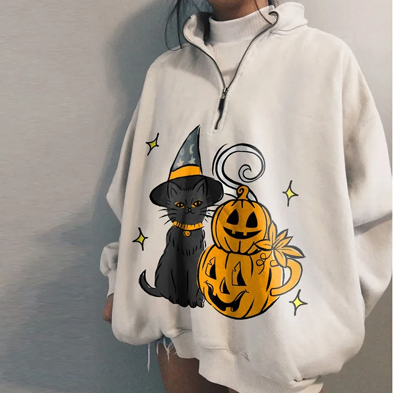 Хэллоуин модный свитер для детей на молнии с лацканами женщин в уличном стиле