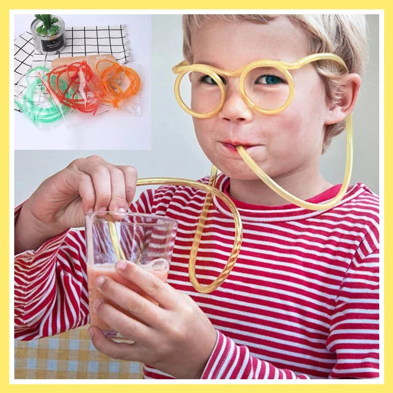 

1pcs Funny Soft Plastic Glasses Straw Unique Flexible Drinking Tube Kids Party Bar Accessories Beer Colorful Homebrew Kawaii