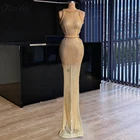 Элегантный расшитый бисером цвета шампань вечернее платье Robes De Soiree Русалка Вечерние Платье 2021 размера плюс длинное платье для выпускного вечера для Саудовской Аравии
