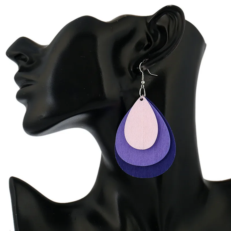 Модные красочные деревянные серьги Cpop для женщин черные в форме капли воды