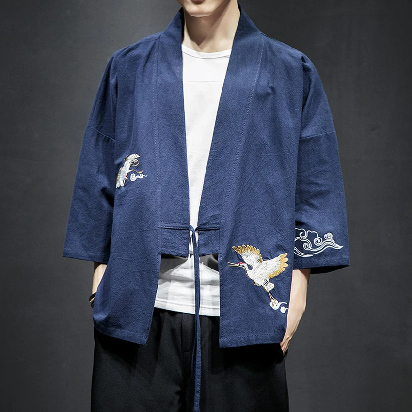 Haori Crane вышивка новости японский стиль азиатская одежда винтажная традиционная одежда для мужчин и женщин плюс размер Самурай