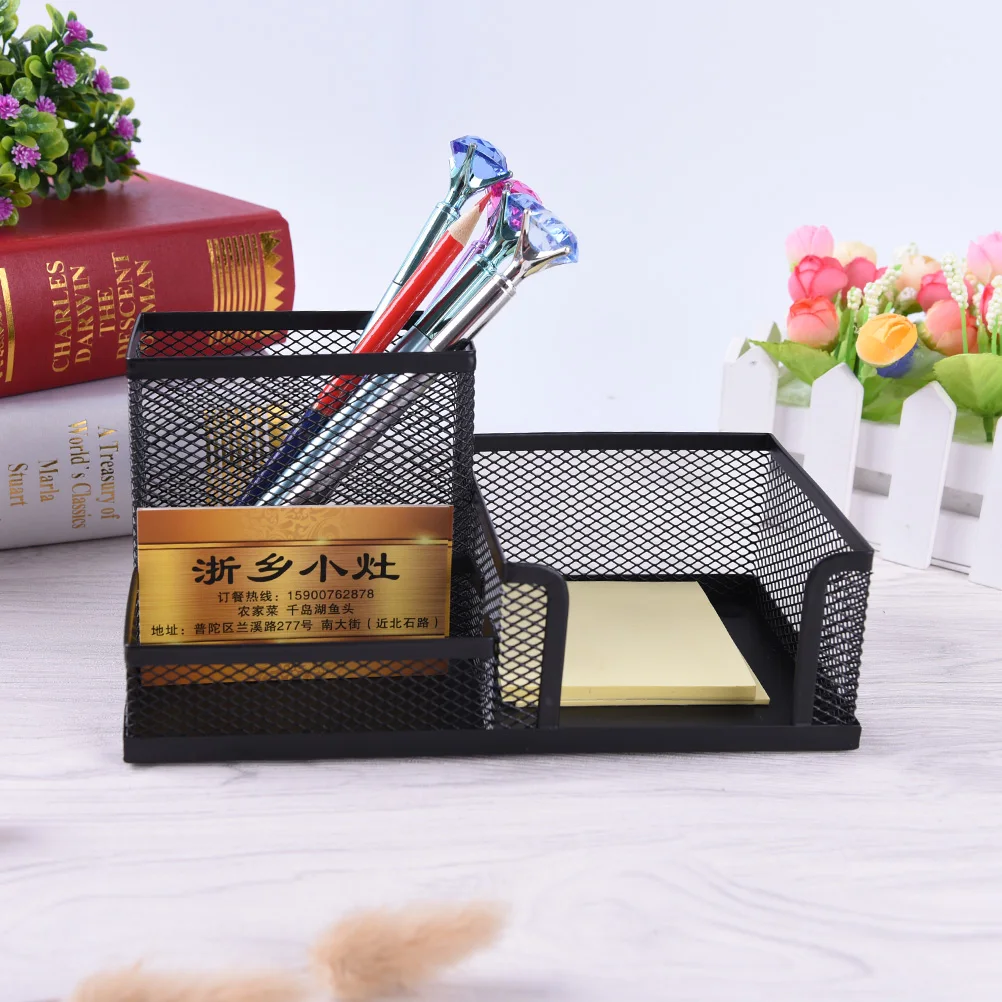 

1pc Mesh Pen Holder Affordable Students Office Desk 3 Compartments Metal Pen Holder Black School Stationery Supplies