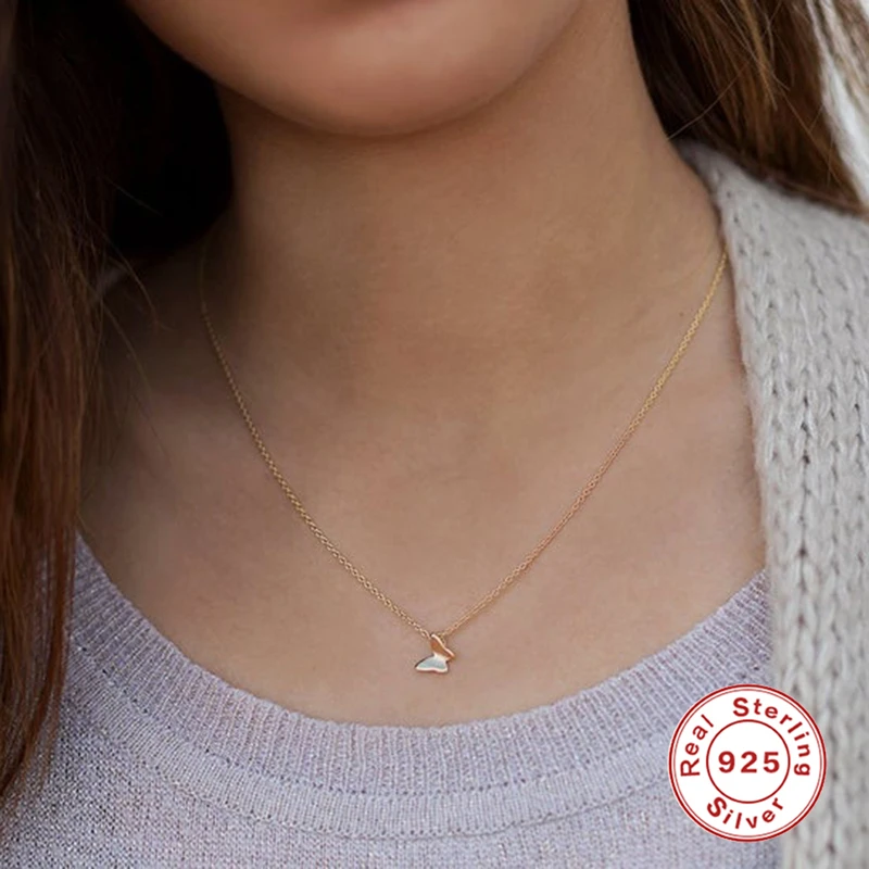 

Aide Real 925 Sterling Silver Necklace for Women Fashion Mini Butterfly Pendant Female Choker Necklace Chain Jewelry collares