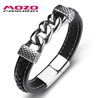 fashion popular bracelet black leather stainless steel charm man cross lattice punk jewelry bangles