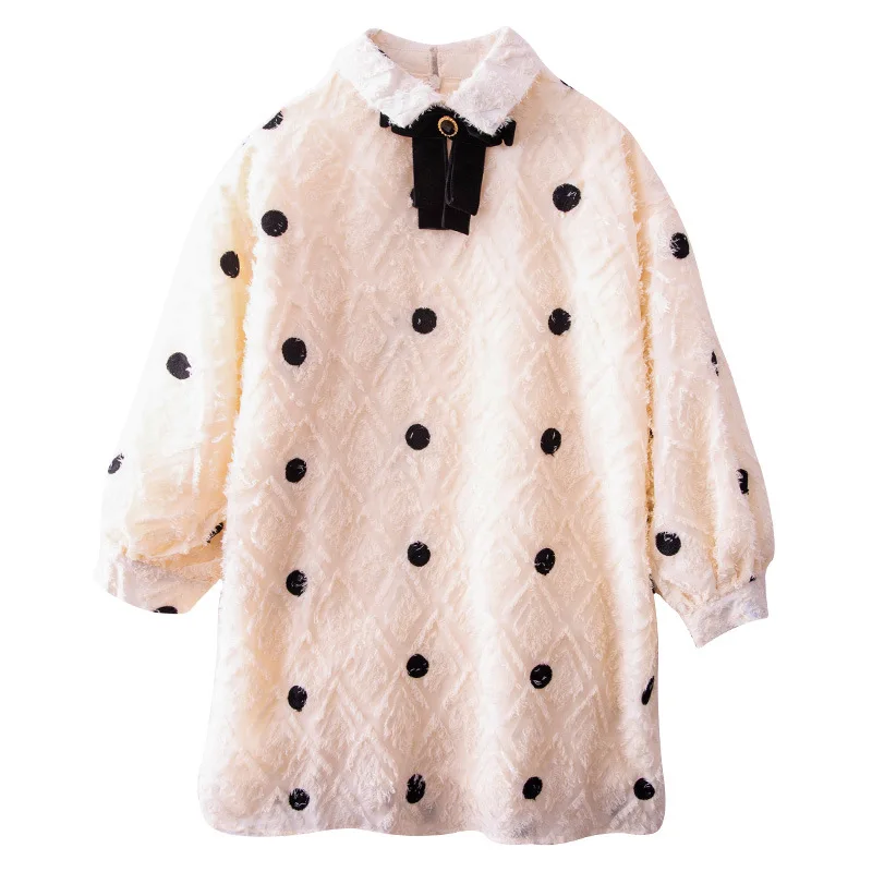 princesas toddler girl dresses cream pink polka dot dress with long sleeve 4-14Y elegant fall clothes girls autumn outfit | Детская