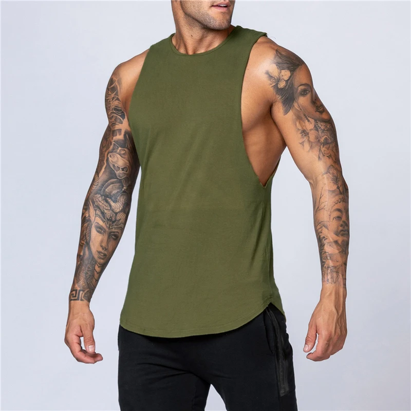 Mens Tank Tops Shirt Gym Stringer Top Fitness Clothing Cotton Sleeveless Vest Man Plain Canotte Bodybuilding Tanktop | Мужская одежда