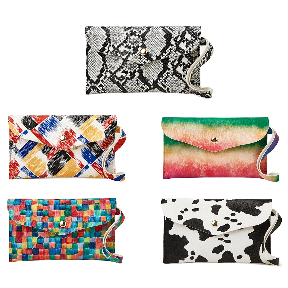 

Women Casual Printing PU Wristlet Bag Female Stylish Wallet Ladies Mini Envelope Pouch Clutch Flap Purse Streetwear