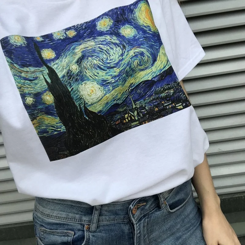 90s Винтажная Футболка Модный Топ Тройники Женский Винсента Ван Гога Harajuku