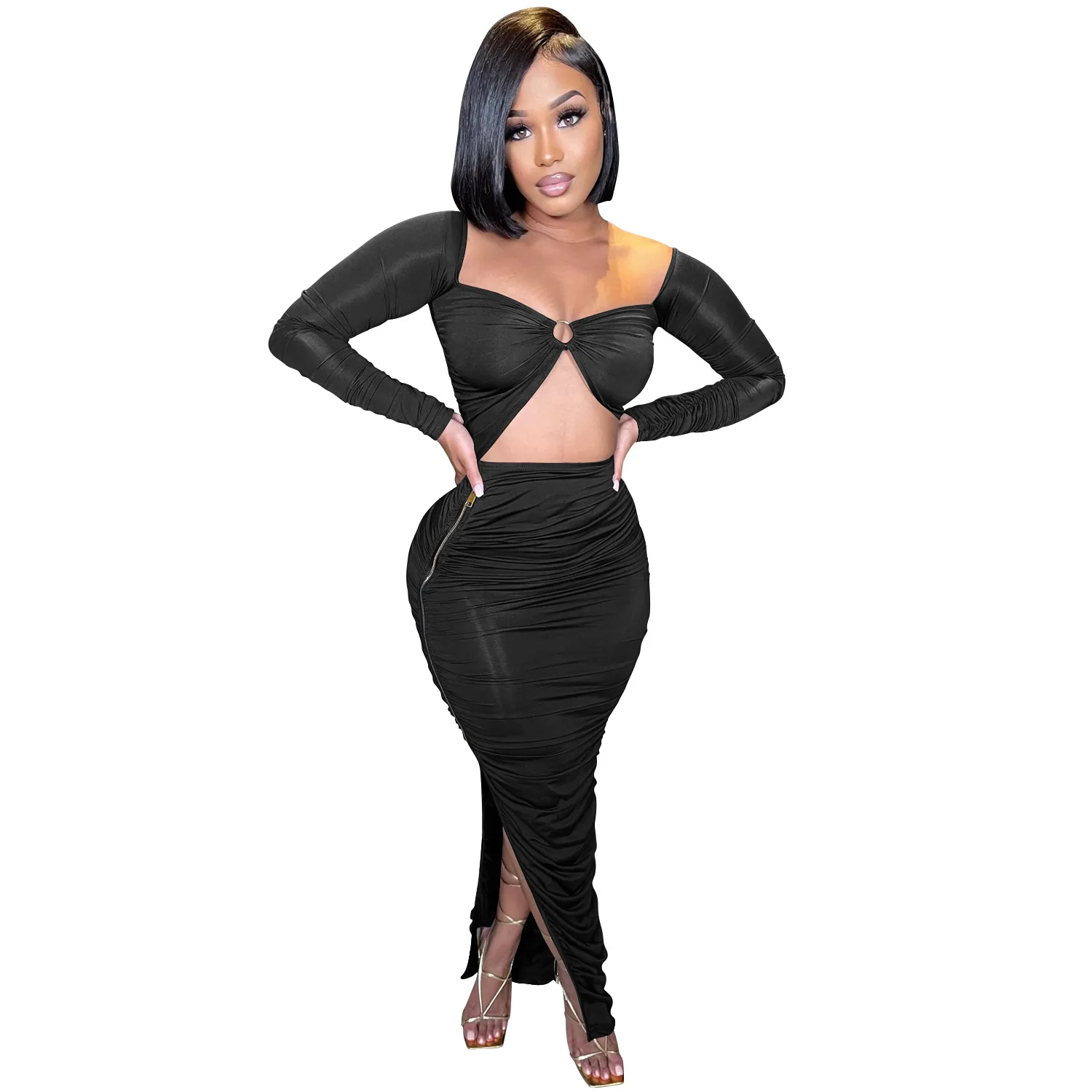 

Sexy Women Dress Zipper Hollow Out Bodycon Party Night Clubwear Dresses For Women Outfit Vestidos
