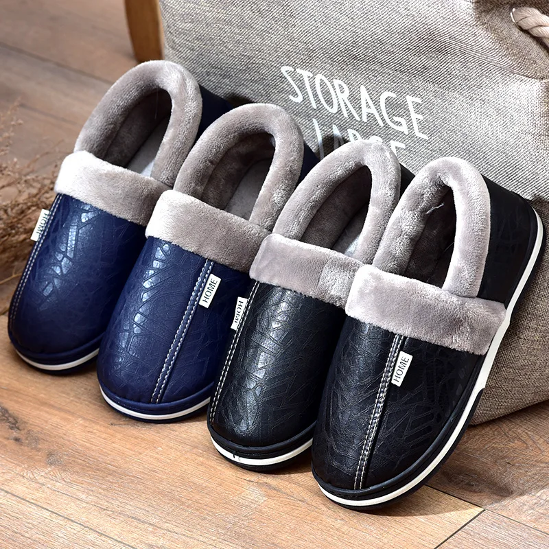 Плюшевые тапочки Мужская обувь Домашние мужские Водонепроницаемая кожаная