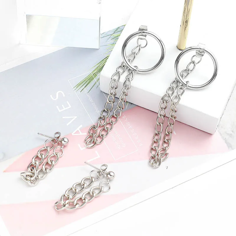 

New Punk Minimalist Metal Chain Earrings Geometric Asymmetric Earring For Women Fashion Tassel Ear Jewelry Gifts Wholesale
