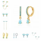 Серьги-гвоздики GS из стерлингового серебра 925 пробы в Корейском стиле женские, минималистичные серьги в богемном стиле с бирюзой