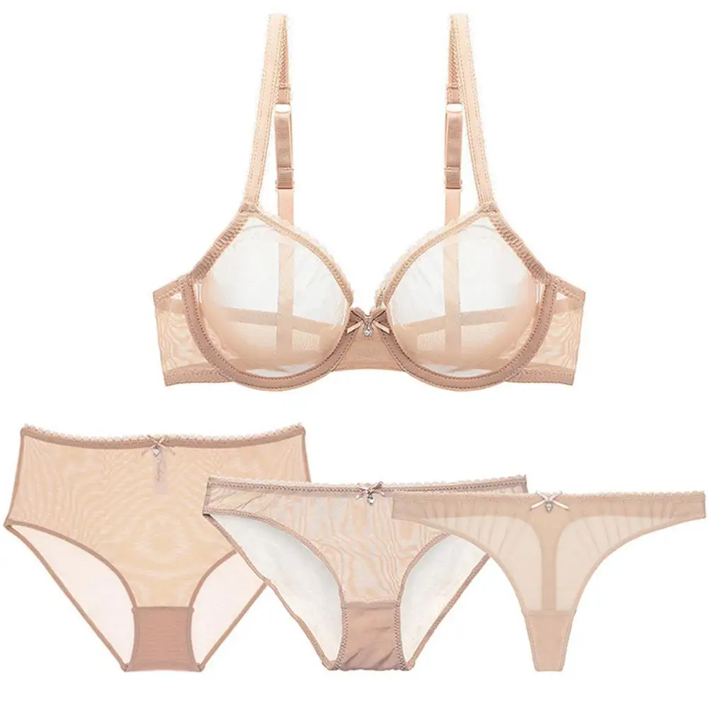 

Sexy Lace Bra+Panties+Thongs+High Waist Briefs For Women's 4 Pcs Lingerie Adjustable Shoulder Strap Transparent Brief Bra Sets