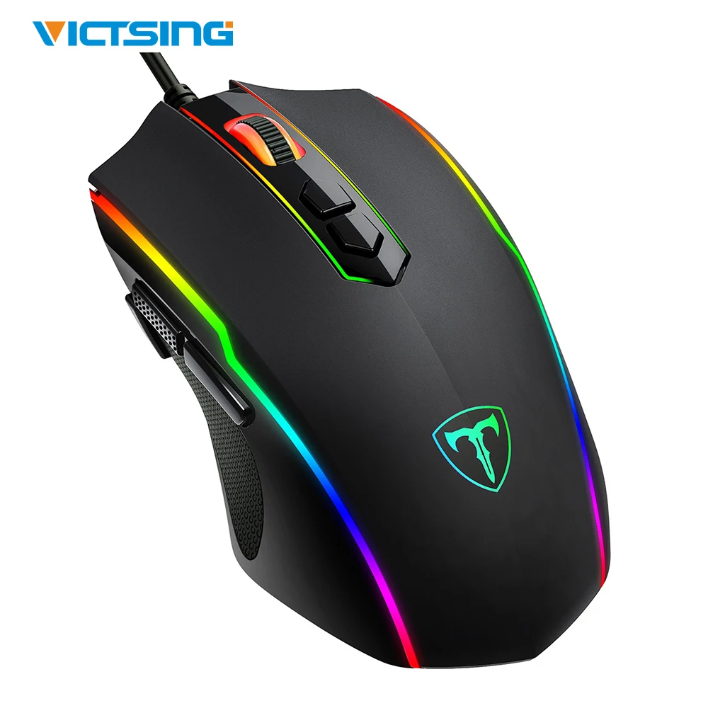 VicTsing RGB Wired Gaming Mouse 8 Programmable Buttons Optical Game Mouse 7200 DPI Cool 7 Light Modes Ergonomic PC Gaming Mice - Цвет: Black