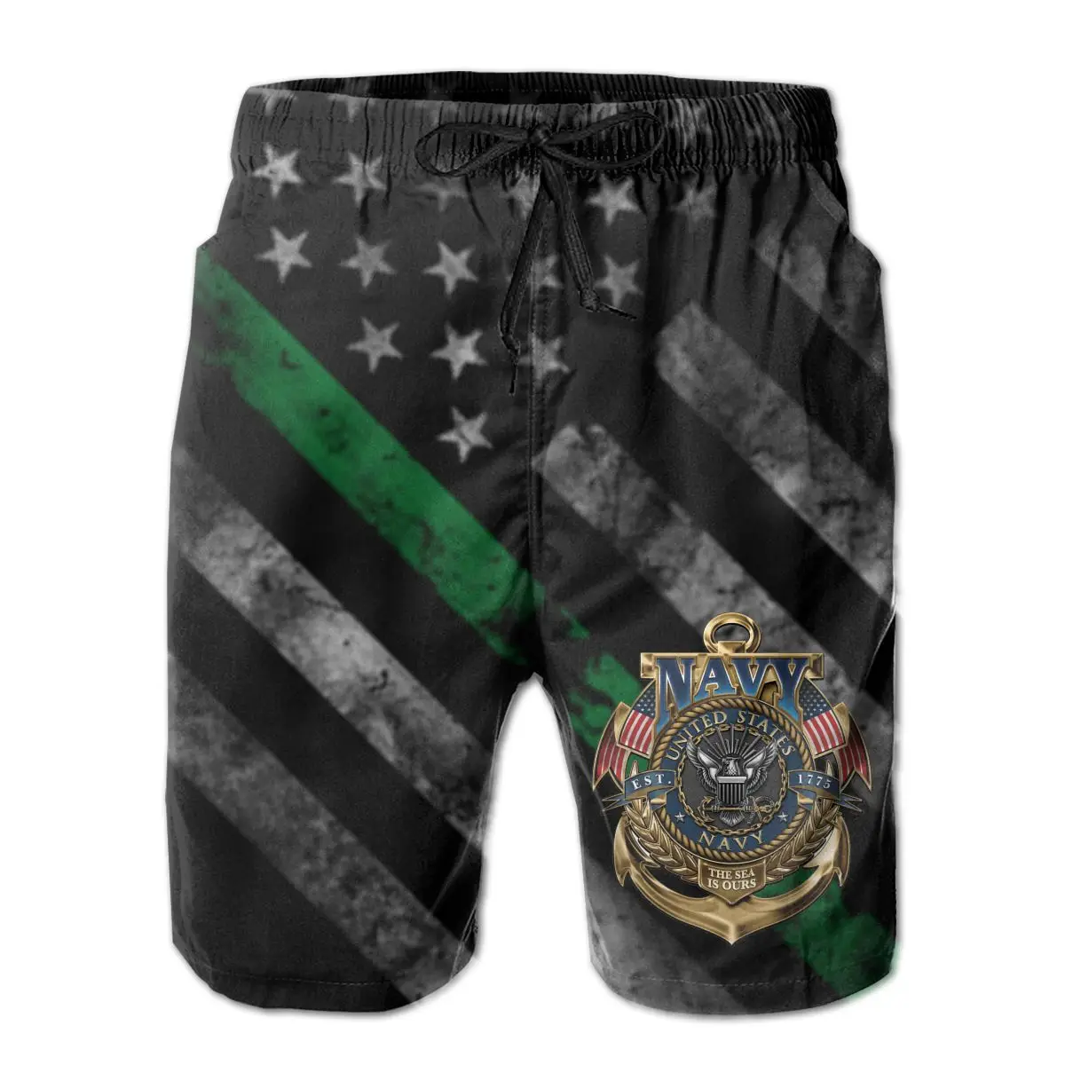 

United States Navy The Sea Version Men's Shorts Casual Classic Fit Drawstring Summer Beach with Elastic Waist and Pockets M