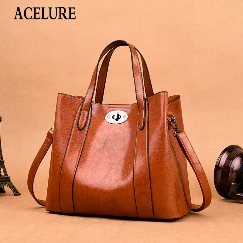 

ACELURE High Quality Fashion Shoulder Bag for Women Satchel Messenger Bag Luxury Solid Color PU Leather Designer Handbags Tote
