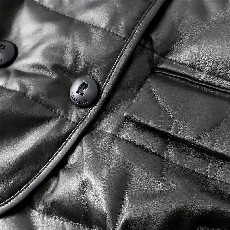 Пуховик женский из натуральной овечьей кожи с воротником лисьего меха в