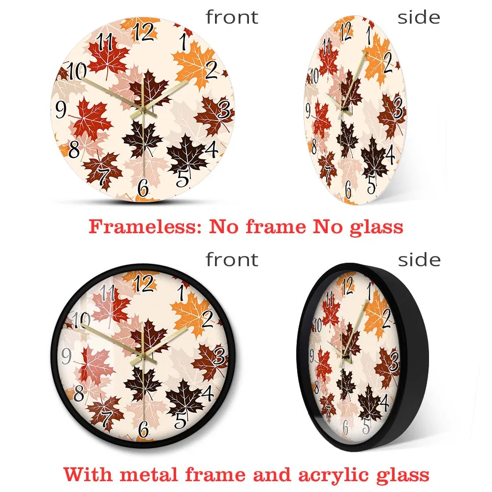 

Maple Leaves Wall Clock For Bedroom Autum Nature Home Decor Art Printed Wall Clock Fall Leaves Silent Non Ticking Wall Watch