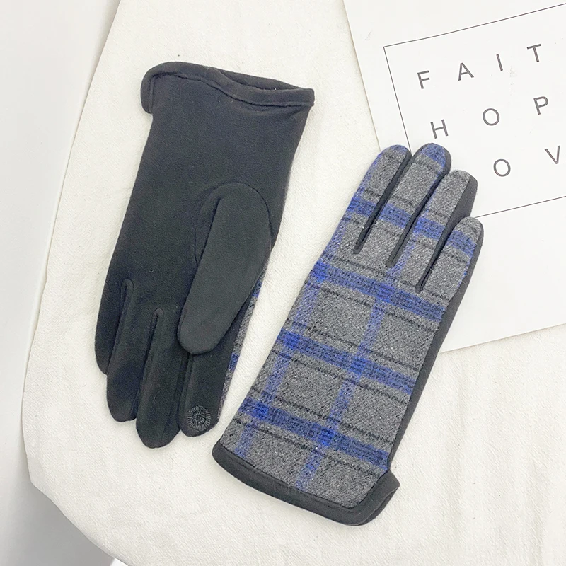 Зимние перчатки MenFull с рисунком гусиные лапки утолщенные теплые клетчатые