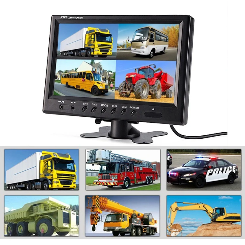 9-дюймовый автомобильный Tft Lcd Quad Дисплей наблюдения за защитой монитор 4 способ