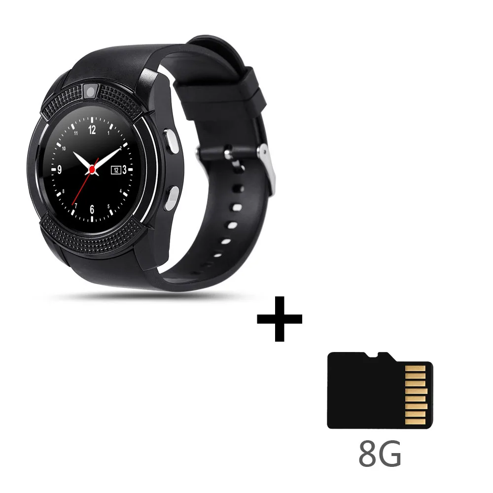black-Add-8GB-SDCard V8 Смарт-часы sim карта для мужчин камера округлый ответ на вызов набор вызова Smartwatch android фитнес-трекер Спорт - Цвет: black-Add-8GB-SDCard