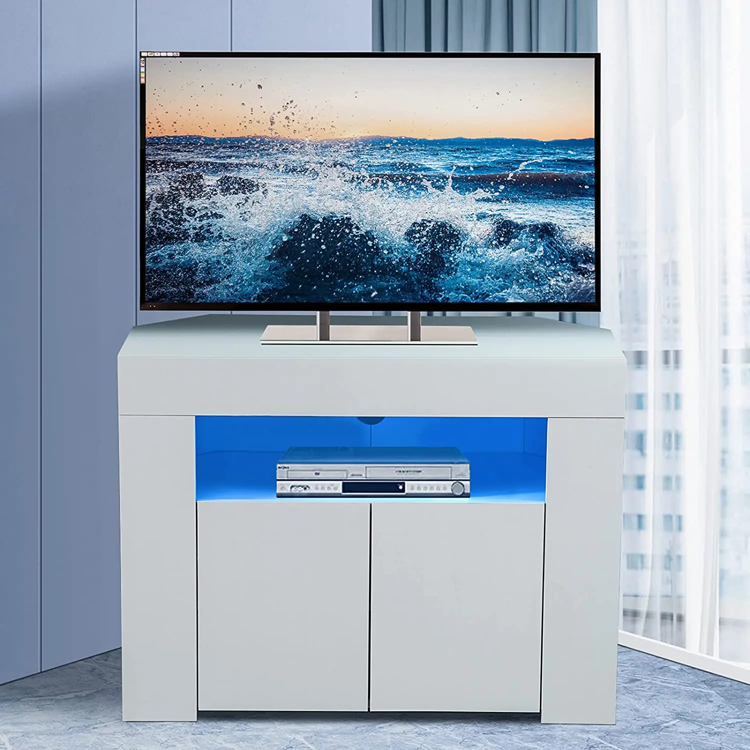 

86x40x65cm Household LED Lamp TV Stand Cabinet With RGB Light 3 Layer Storage Shelf Rack Cupboard White Home Living Room Bedroom