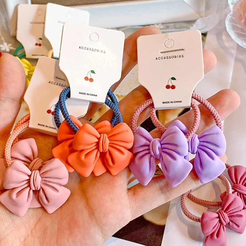 

2pcs/set Cute Bowknot Elastic Hair Bands Cartoon Candy Color Scrunchies Colorful Bow Hair Ties Ponytail Holder Hair Accessories