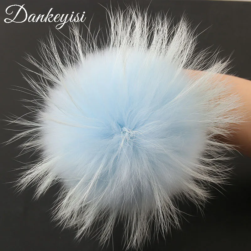 sky blue DANKEYISI 14-15 см настоящие помпоны из лисьего меха норки мех помпоны для шапки шапка натуральный помпон из меха енота для шарфа перчатки брелок - Цвет: sky blue