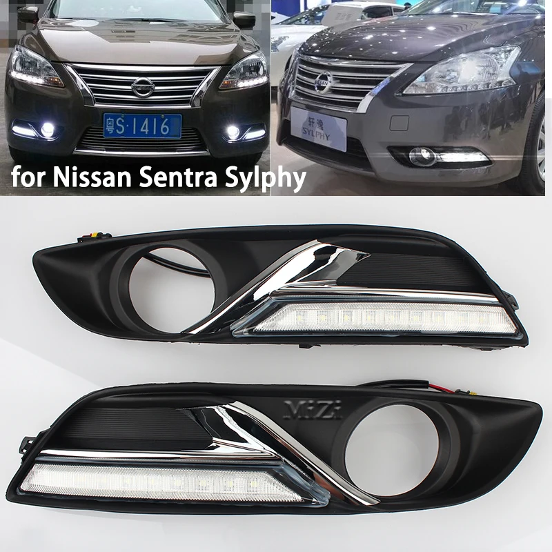 1 комплект светодиодный фонарь дневного света для Nissan Sentra 2013 автомобильные аксессуары Водонепроницаемый ABS 12V DRL Противотуманные фары украшения