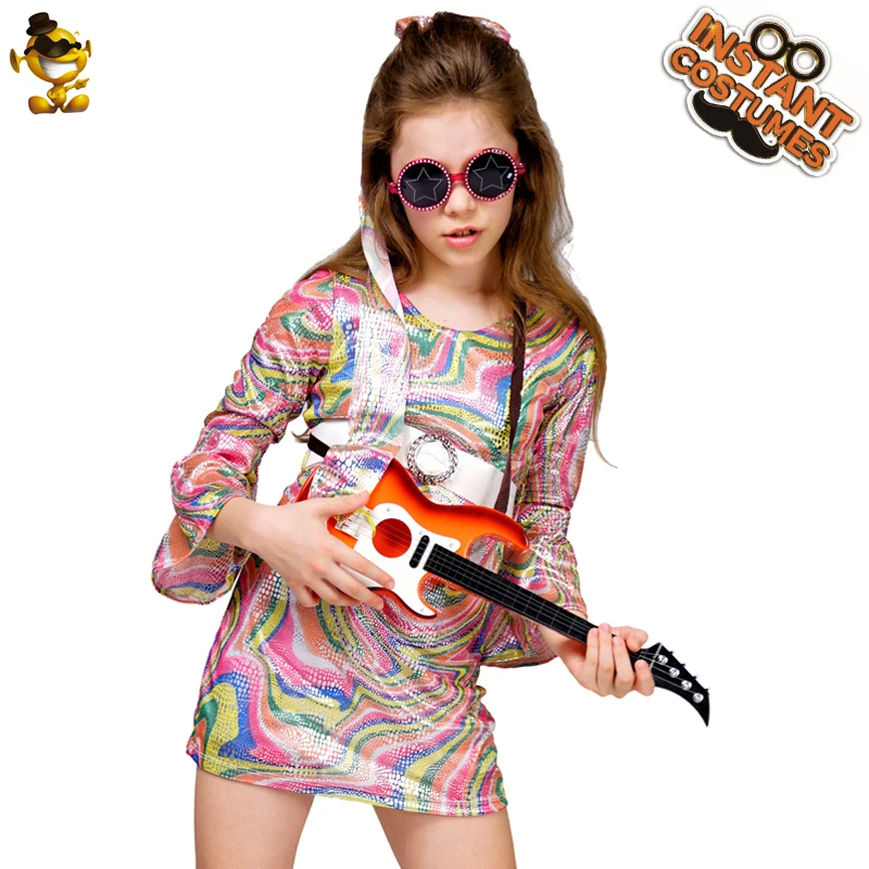 

Hippie's Party Costume Fancy Dress Girl's Rainbow Hippie Dress for Halloween Party