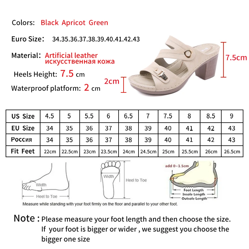 

CEVABULE Sandals Women's Thick High-heeled Large Size Comfortable Roman Slippers Soft-soled Non-slip Beach Shoes YSK