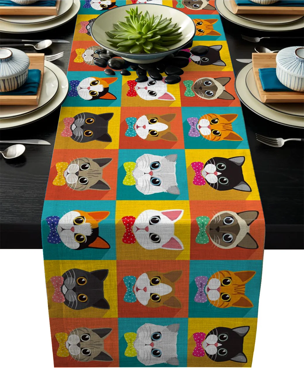 Цветные Домашние животные Кошка бант современный Настольный бегун s ткань