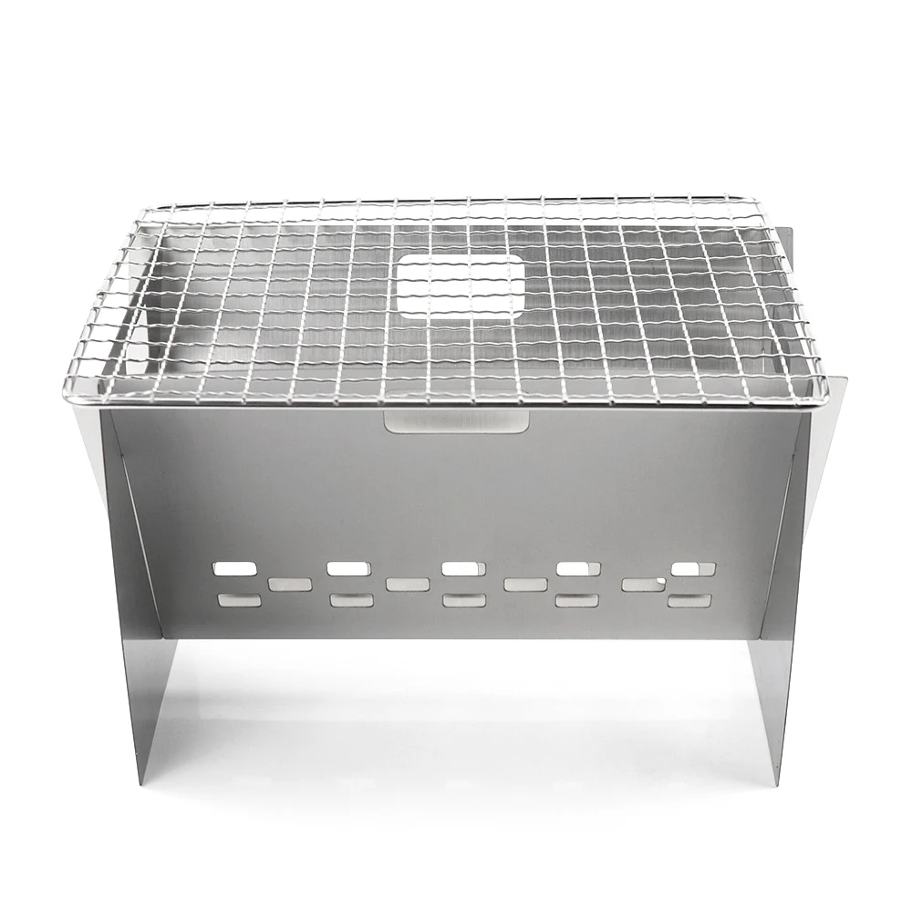 

Camping Wood Burning Stove Outdoor Portable Folding Stainless Steel Backpacking Cooking Stove with Grill Plate