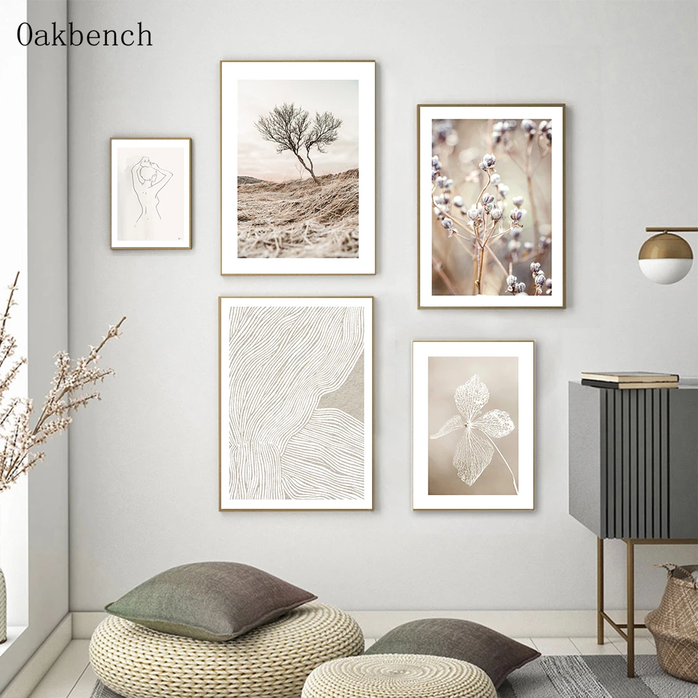 

Landscape Canvas Painting Desert Posters Flowers Hay Tree Poster Nude Drawing Print Modern Wall Pictures For Living Room Decor