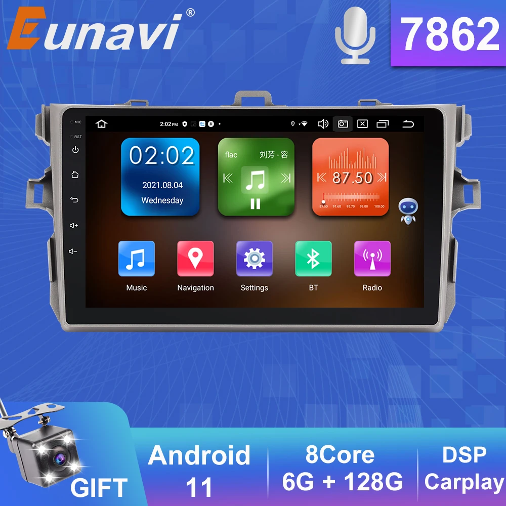 

Автомагнитола Eunavi DSP 2 Din Android 11 мультимедийный видеоплеер для Toyota Corolla E140 E150 2007 - 2013 Автомобильная GPS-навигация 4G